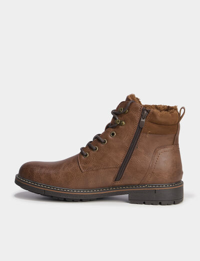 Bottines montantes zipp&eacute;es &agrave; lacets marron homme