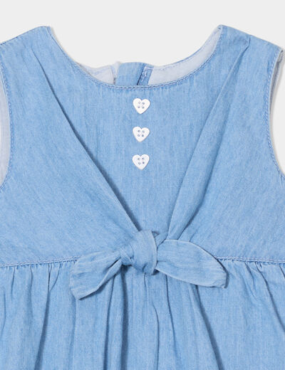 Robe en jean sans manches à noeud coton denim double stone bébé fille