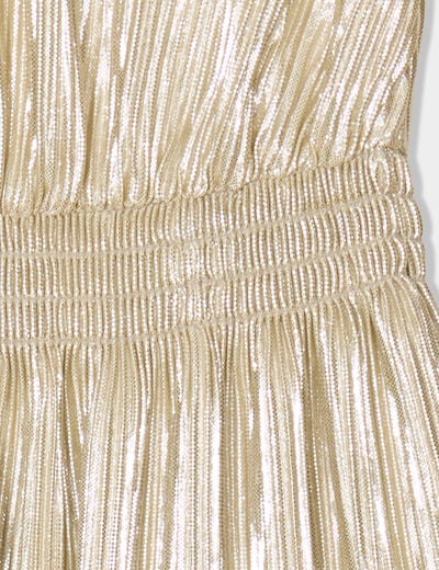 Robe courte métallisée plissée couleur argent fille