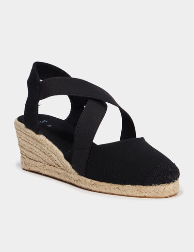 Sandales espadrilles compens&eacute;es en corde noir femme