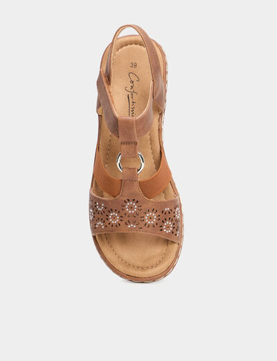 Sandales talons compens&eacute;s marron clair femme