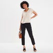 T-shirt col en V manches courtes beige femme