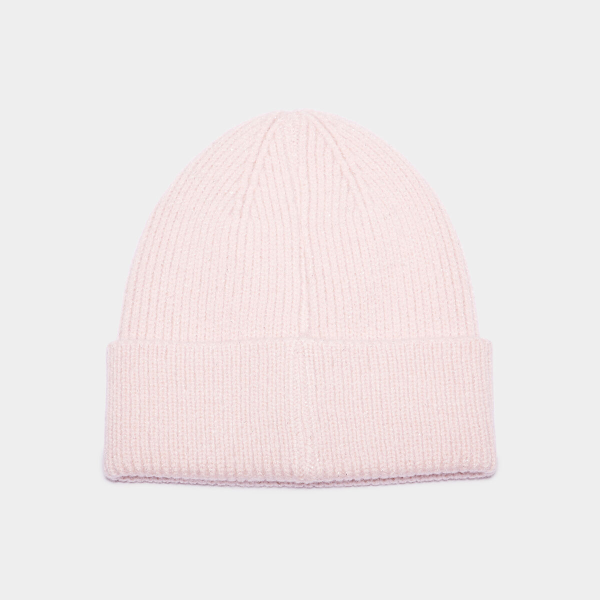 Bonnet &agrave; revers tricot&eacute; rose clair fille