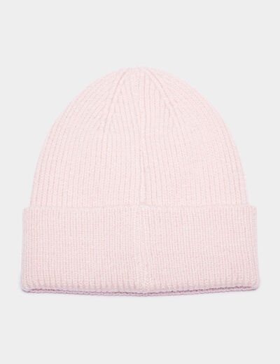 Bonnet &agrave; revers tricot&eacute; rose clair fille