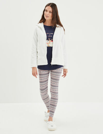 Veste de pyjama effet polaire ivoire femme