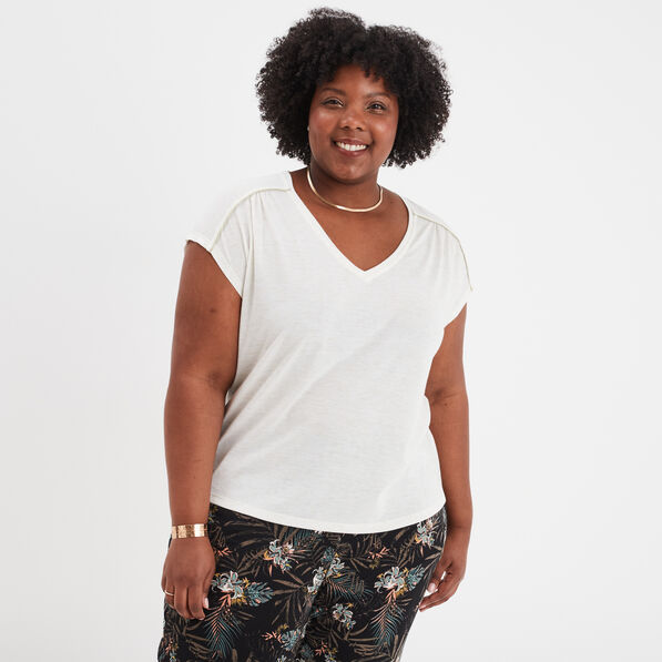 t shirt col en v manches courtes blanc femmegt T-shirt col en V manches courtes blanc femme grande taille