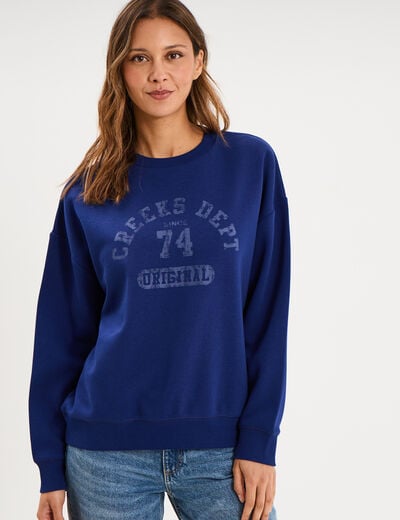 Sweat col rond manches longues bleu fonc&eacute; femme