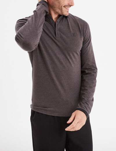 Polo manches longues coton Liberto gris foncé homme