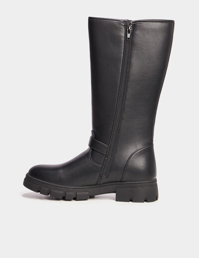 Bottes crantées à bout rond avec boucles noir fille