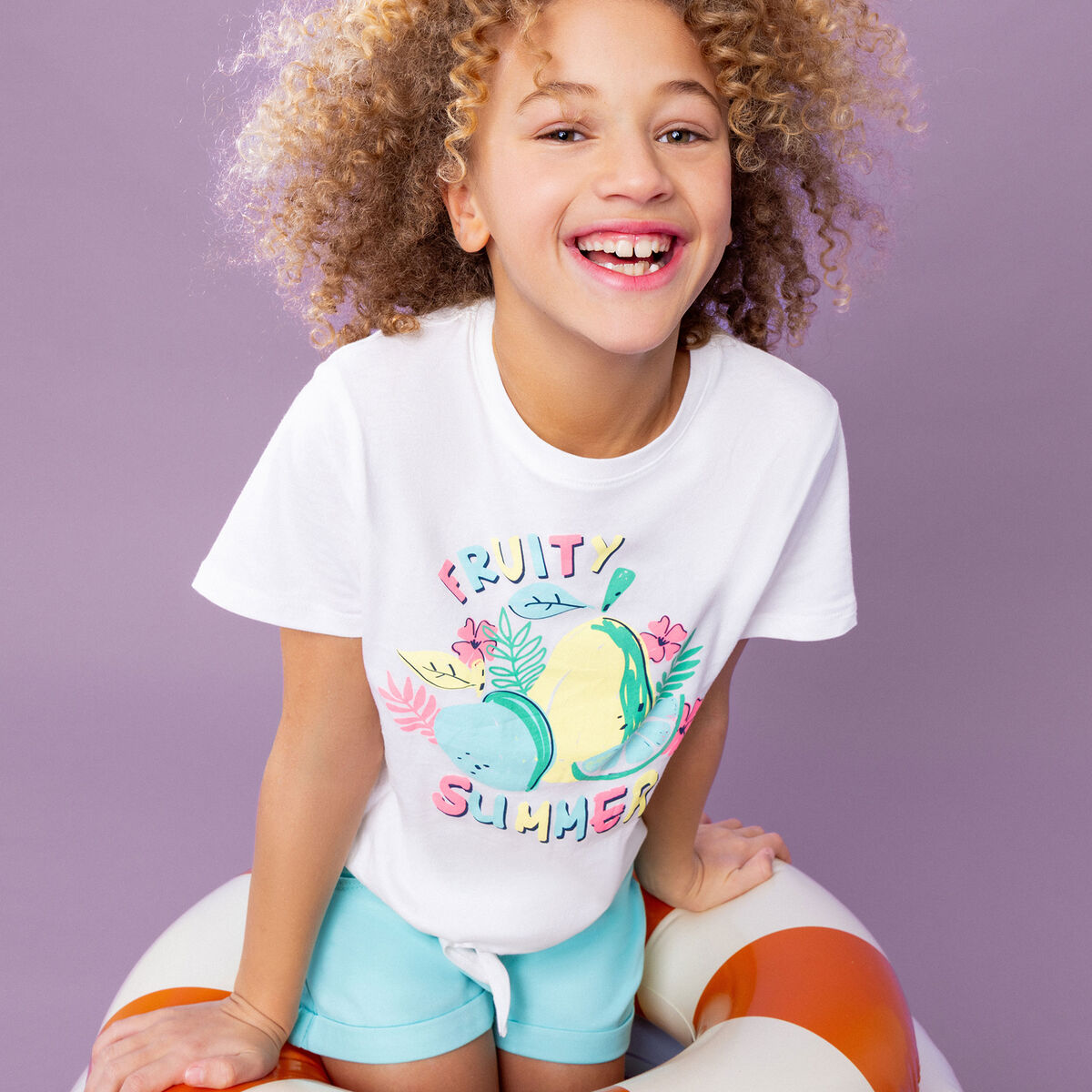 T-shirt noué manches courtes coton blanc fille