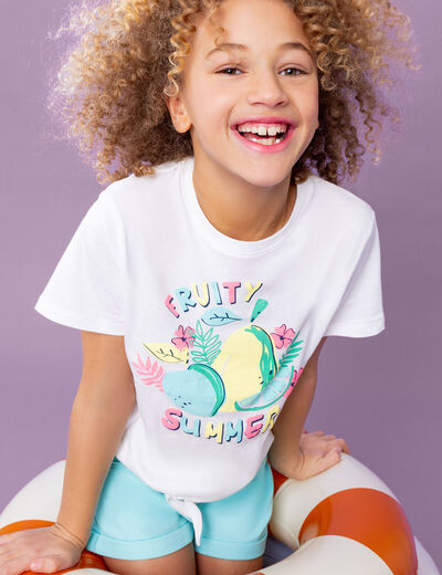T-shirt noué manches courtes coton blanc fille