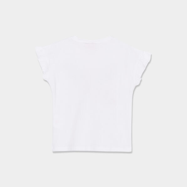 T-shirt à sequins manches courtes coton ivoire fille
