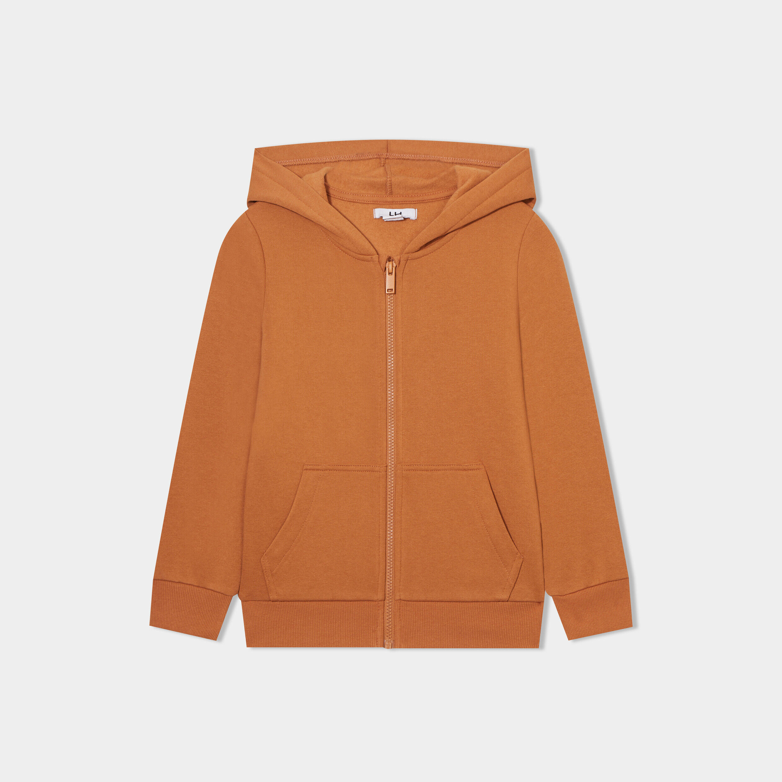 Sweat zippé à capuche et poches marron cognac garçon LH