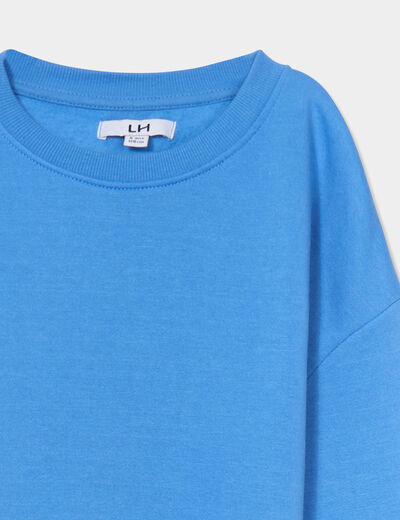 Sweat oversize manches longues col rond bleu lavande garçon
