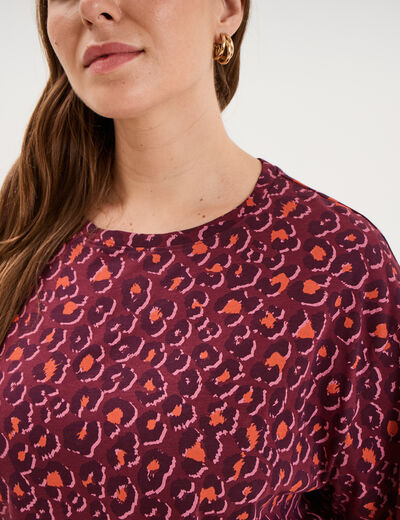 T-shirt col rond manches courtes coton bordeaux femme grande taille