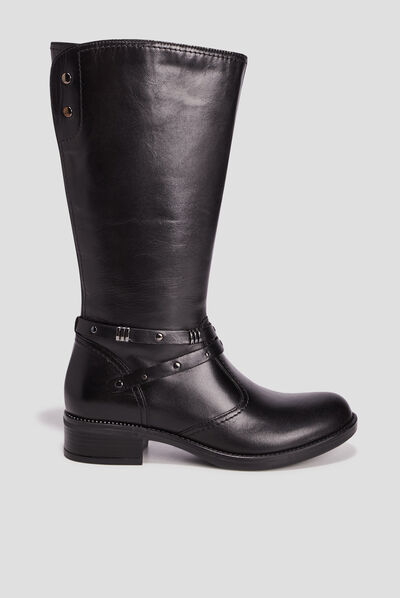 Bottes zippées en cuir noir fille