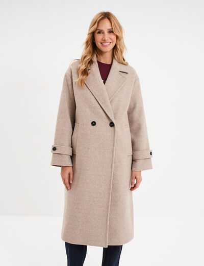 Manteau long boutonn&eacute; beige femme