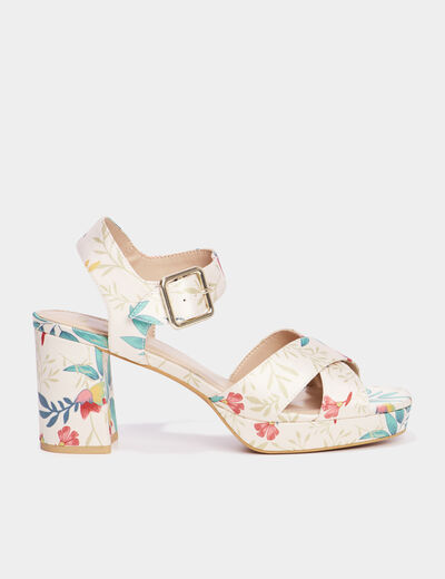Sandales toile &agrave; talons carr&eacute;s 7 cm multicolore femme