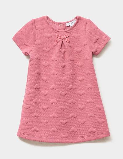 Robe effet matelass&eacute; manches courtes vieux rose b&eacute;b&eacute; fille