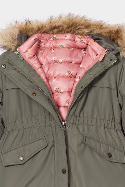 Parka 3-en-1 déperlante à capuche vert kaki fille