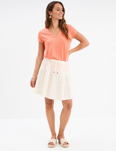 Jupe courte à coulisse gaze de coton creme femme