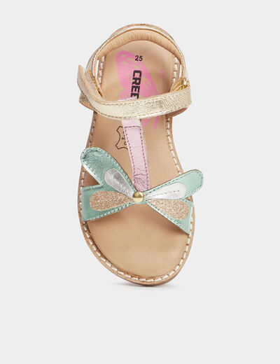 Sandales papillons en cuir multicolore fille