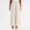 Pantalon large élastiqué en lin mélangé beige femme