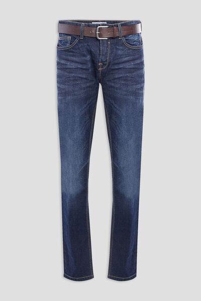 Jeans regular ceinturé denim stone homme