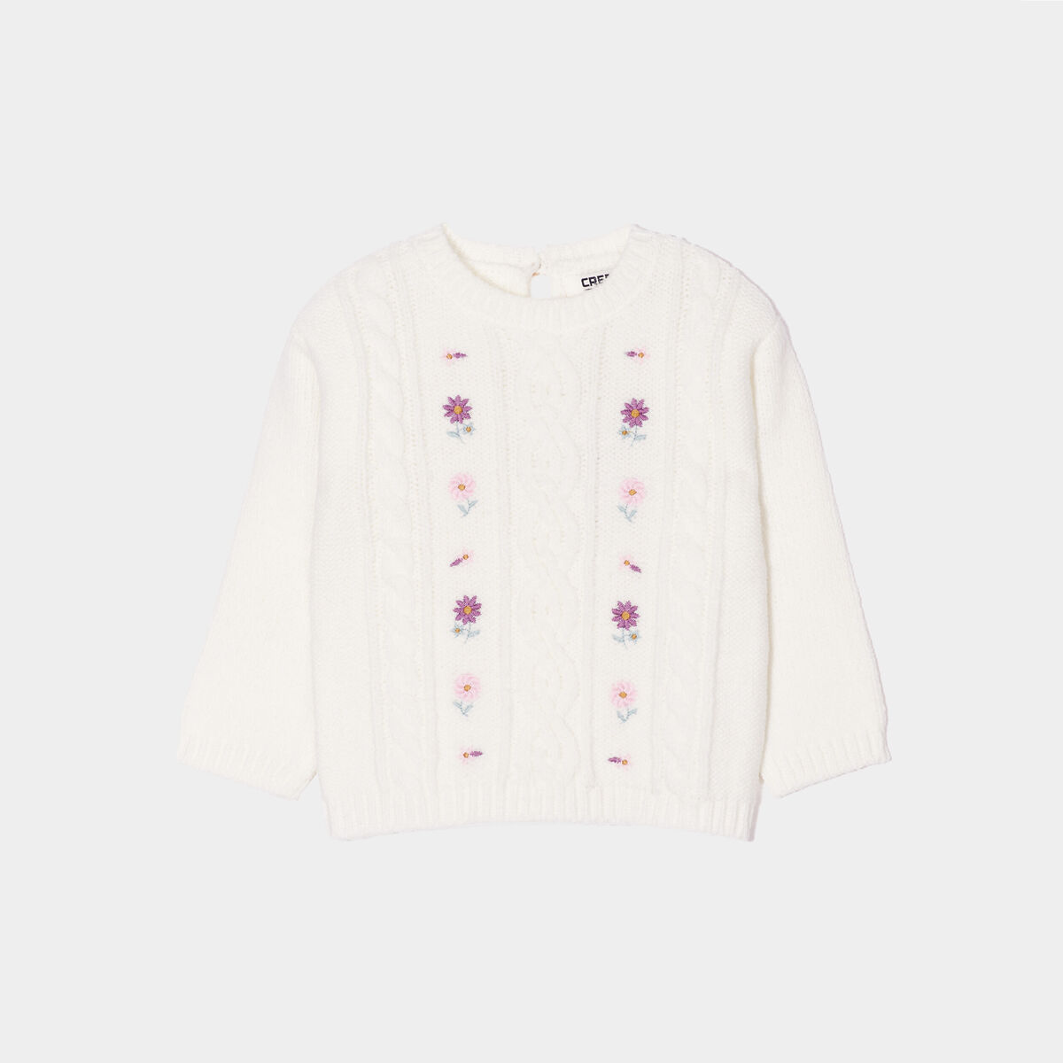 Pull broderie et torsades Creeks blanc bébé fille