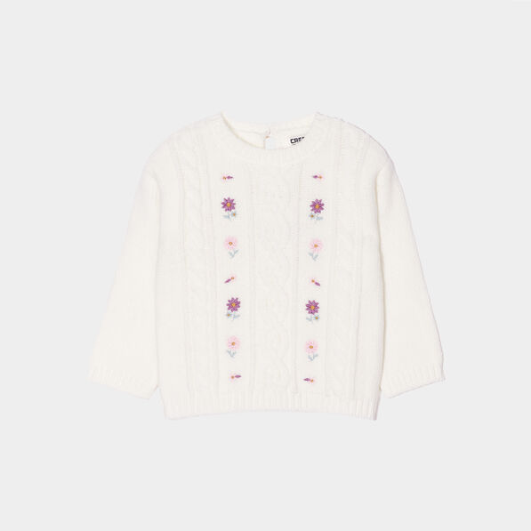 Pull broderie et torsades Creeks blanc bébé fille