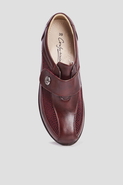 Loafers compensés en cuir bordeaux femme