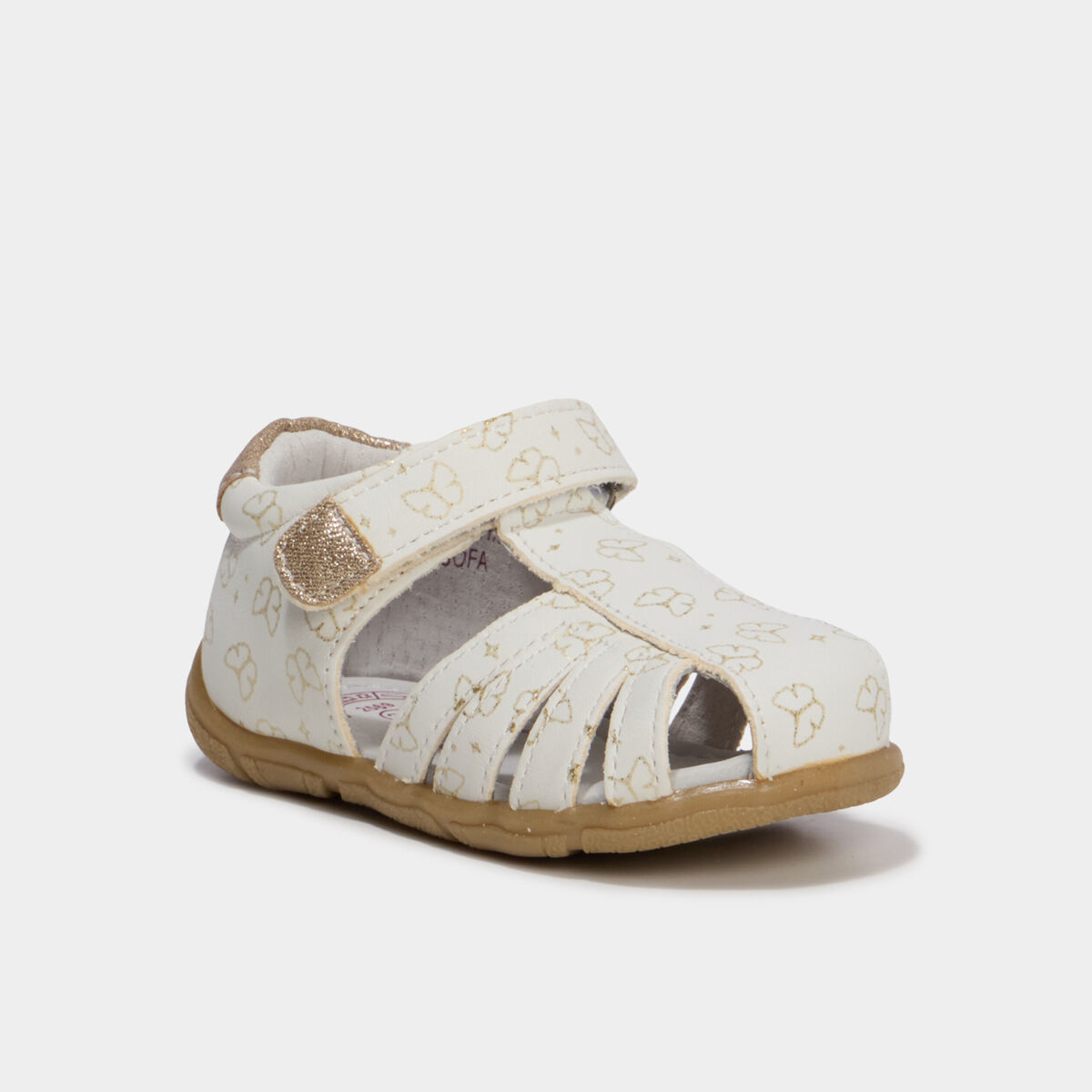 Sandales en cuir fermeture &agrave; scratchs blanc b&eacute;b&eacute; fille