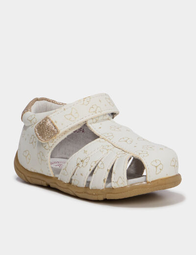 Sandales en cuir fermeture &agrave; scratchs blanc b&eacute;b&eacute; fille