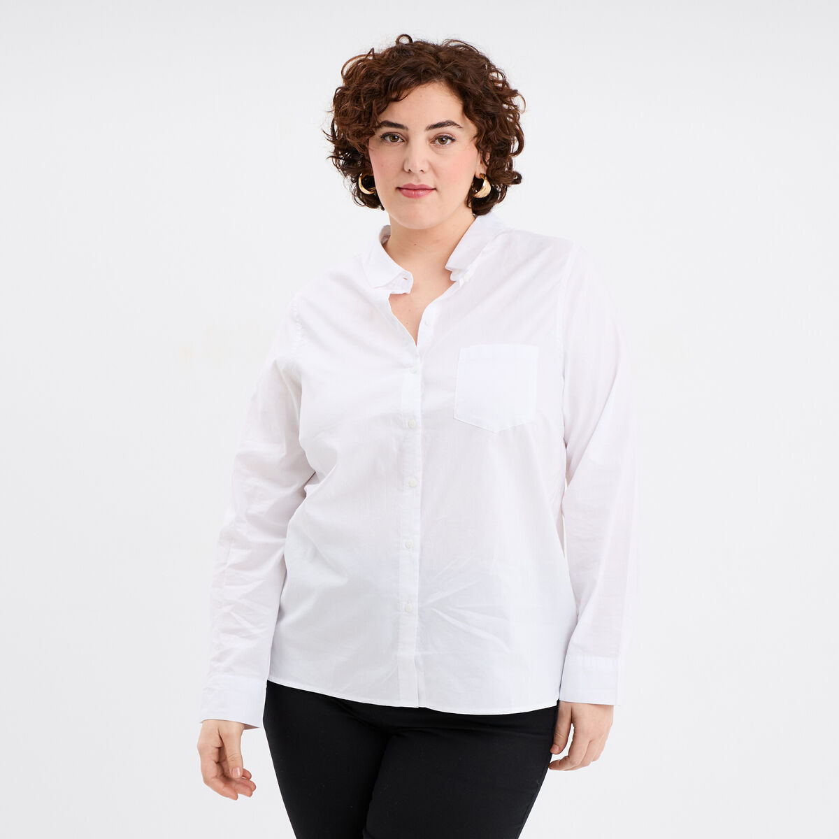 Chemise ajust&eacute;e manches longues coton blanc femme grande taille