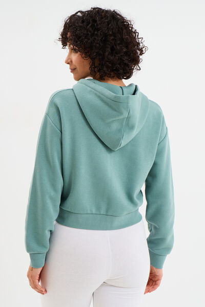Sweat zipp&eacute; &agrave; capuche court bleu gris femme