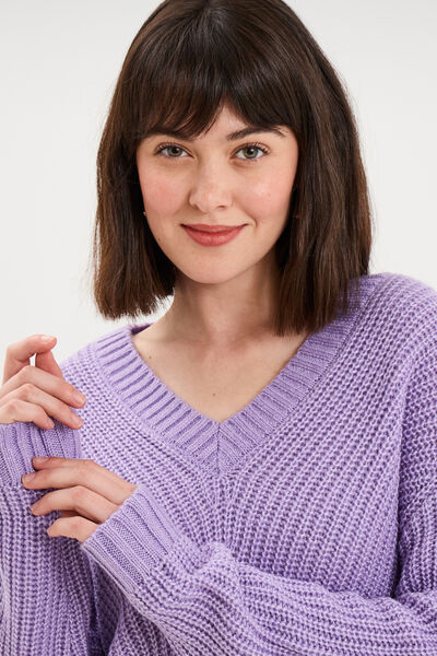 Pull col en V parme femme