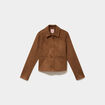 Veste courte effet su&eacute;dine boutonn&eacute;e camel femme