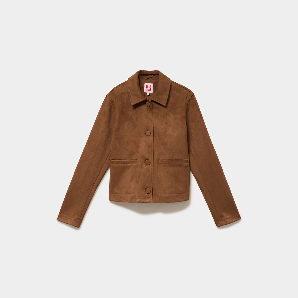 Veste courte effet su&eacute;dine boutonn&eacute;e camel femme