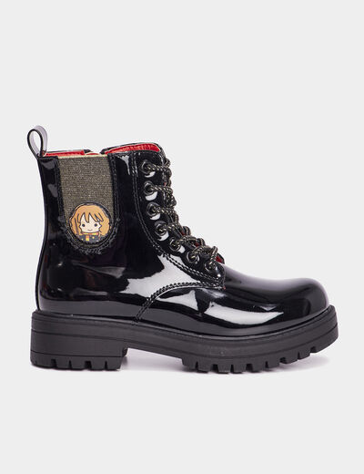 Bottines crantées vernies noir fille