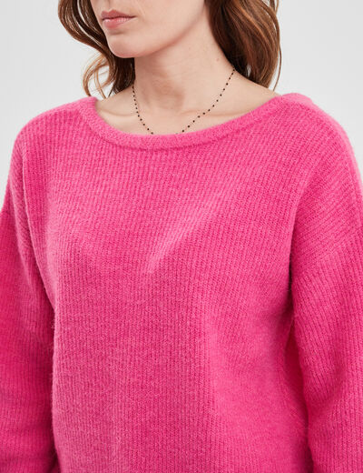 Pull col réversible rose fushia femme