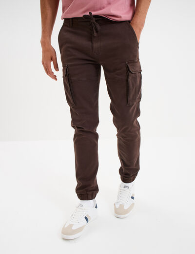 Pantalon cargo slim à coulisse marron foncé homme