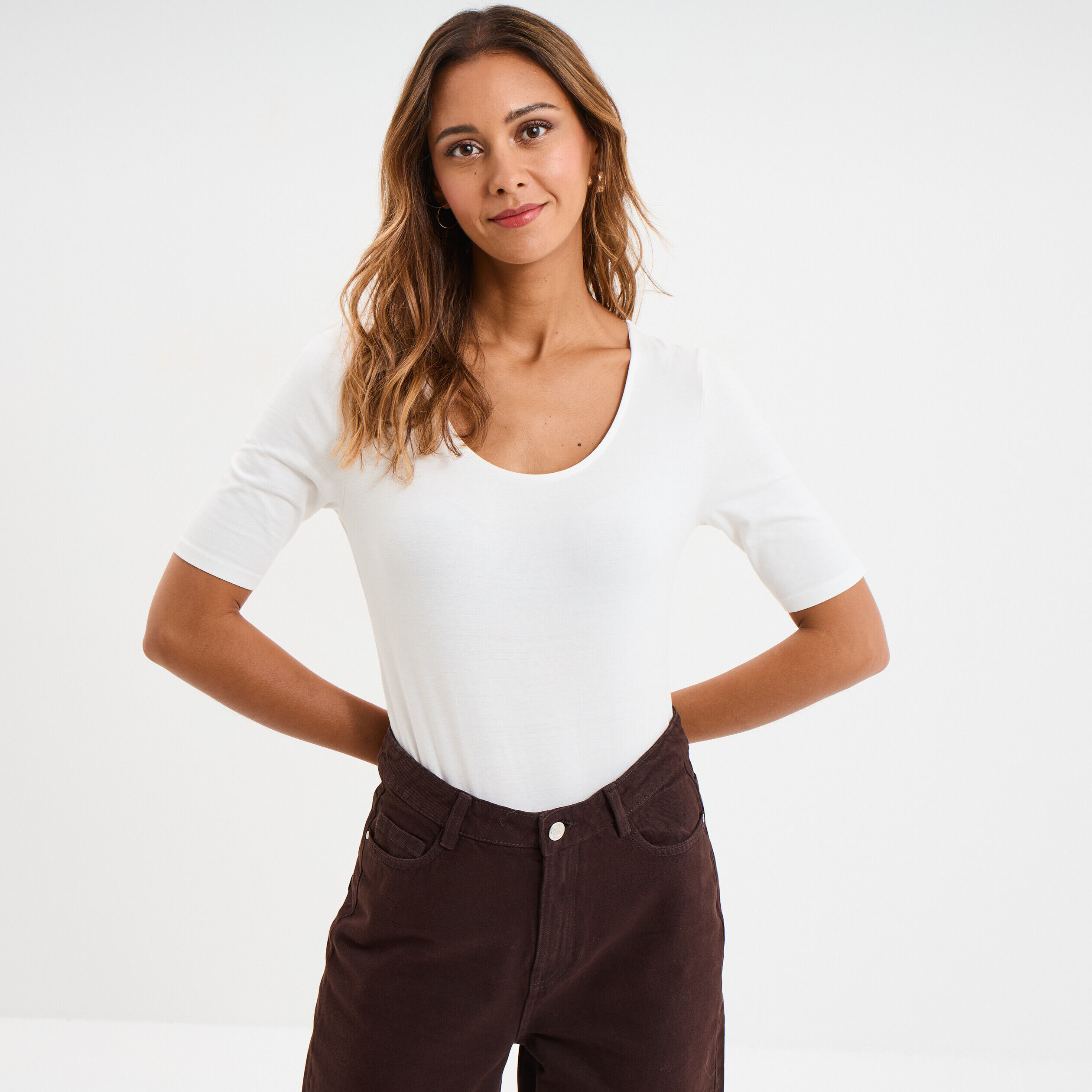 Body ajusté manches courtes blanc femme LH