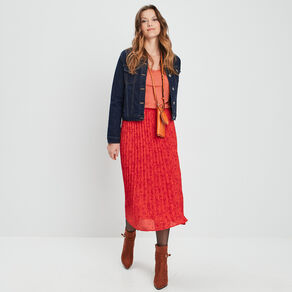 Jupe longue droite plissée rouge femme