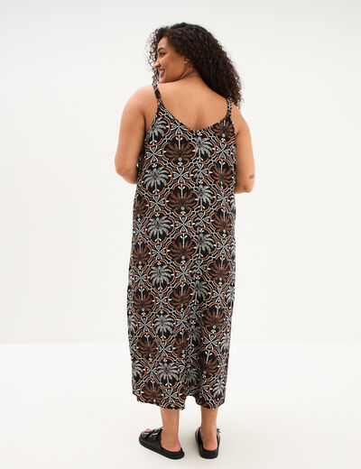 Robe longue fluide &agrave; fines bretelles noir femme grande taille