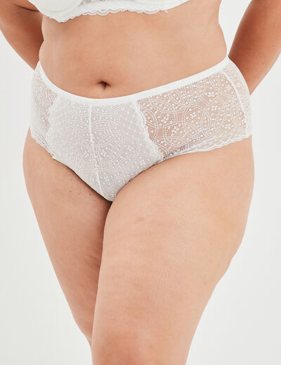 Shorty en dentelle Izzie blanc femme grande taille