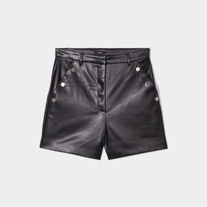 Short simili cuir large à pont noir femme