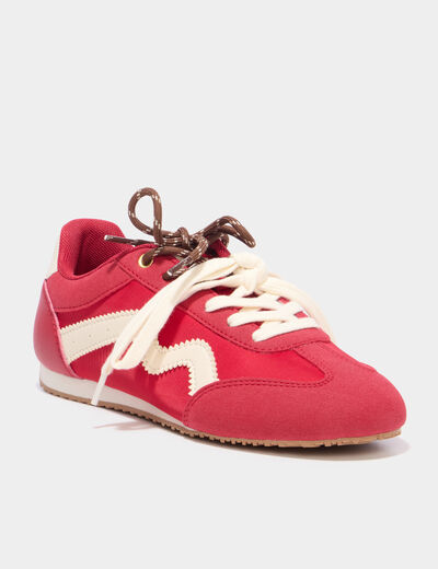 Baskets &agrave; lacets doubles semelle fine rouge femme