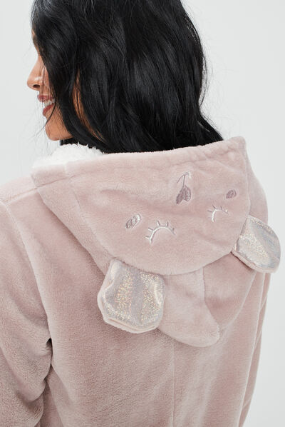 Combinaison pyjama à capuche rose clair femme