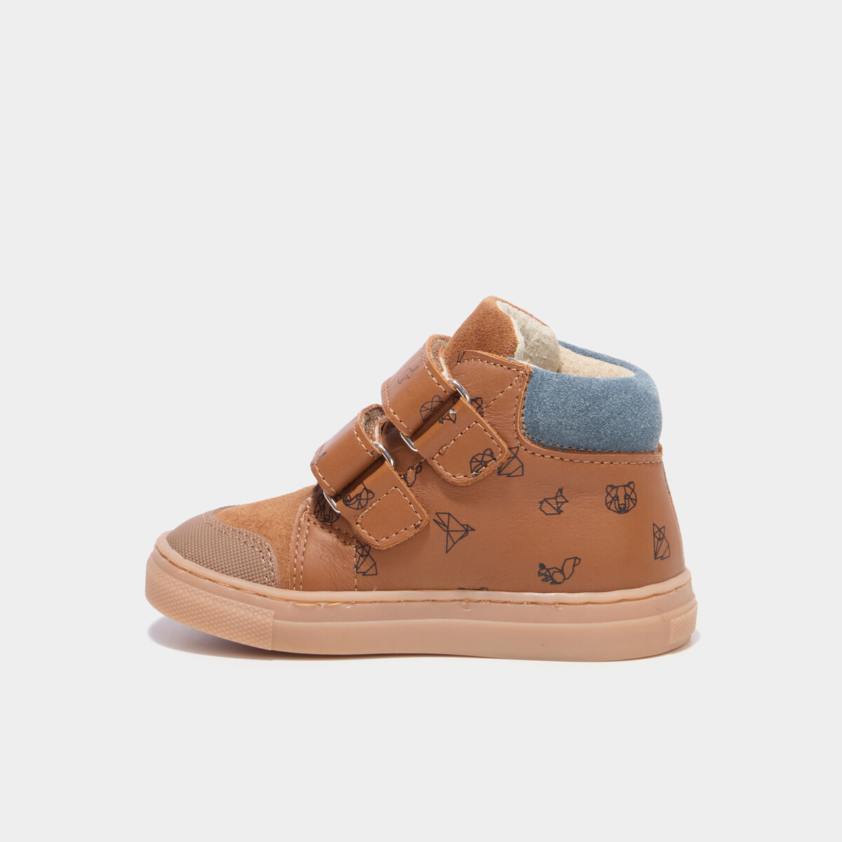 Bottillons &agrave; scratchs cuir bout renforc&eacute; camel b&eacute;b&eacute; gar&ccedil;on