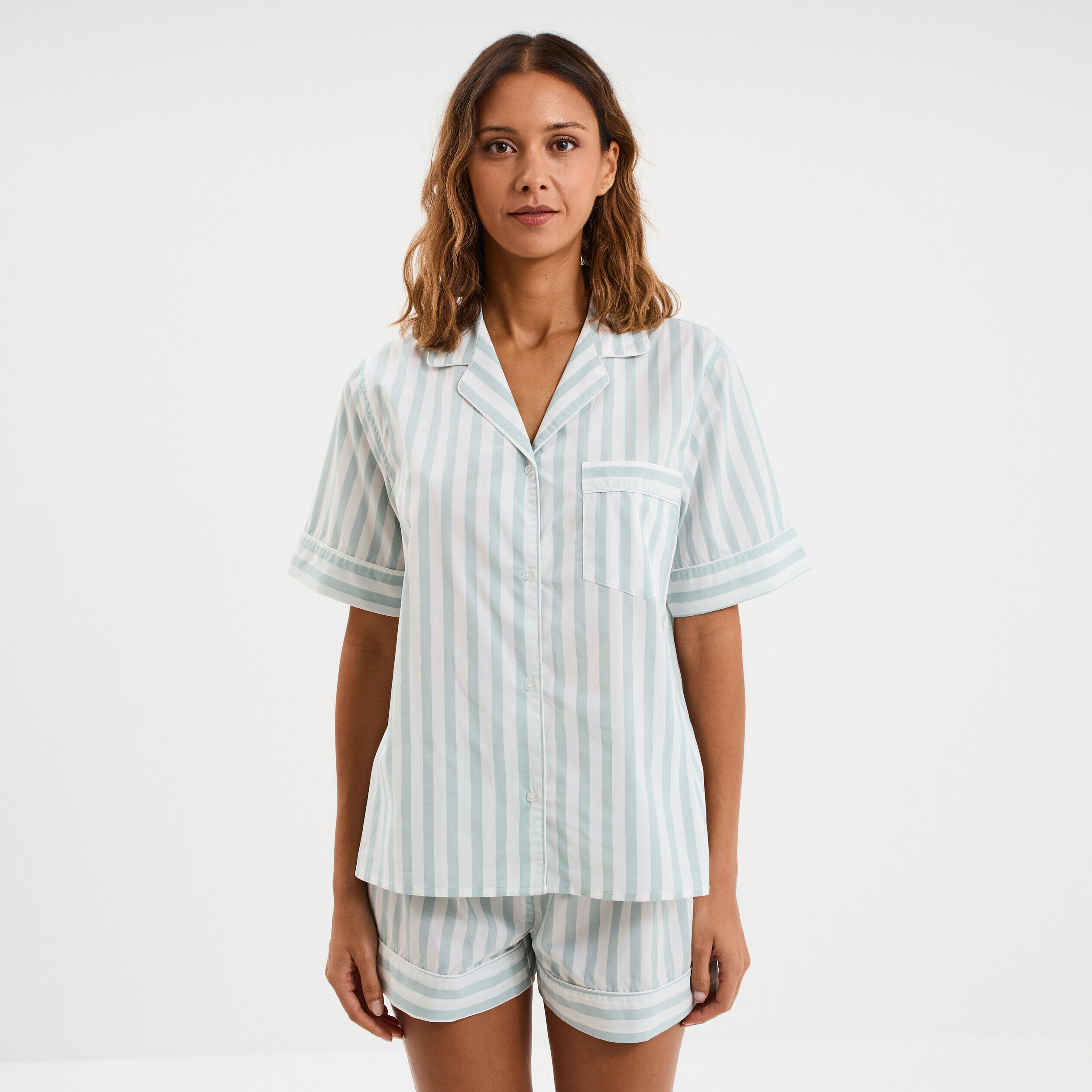 Ensemble pyjama short chemise coton ecru femme LH